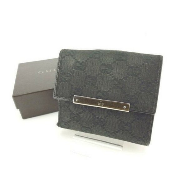 Authentic Gucci Wallet Purse Folding wallet GG Black Woman - Picture 1 of 6